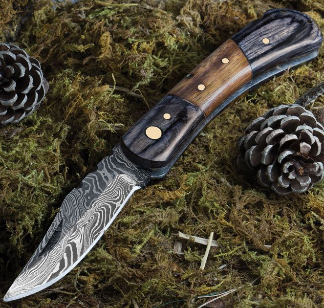 Timber Wolf File Worked Damascus Folding Knife, TW448